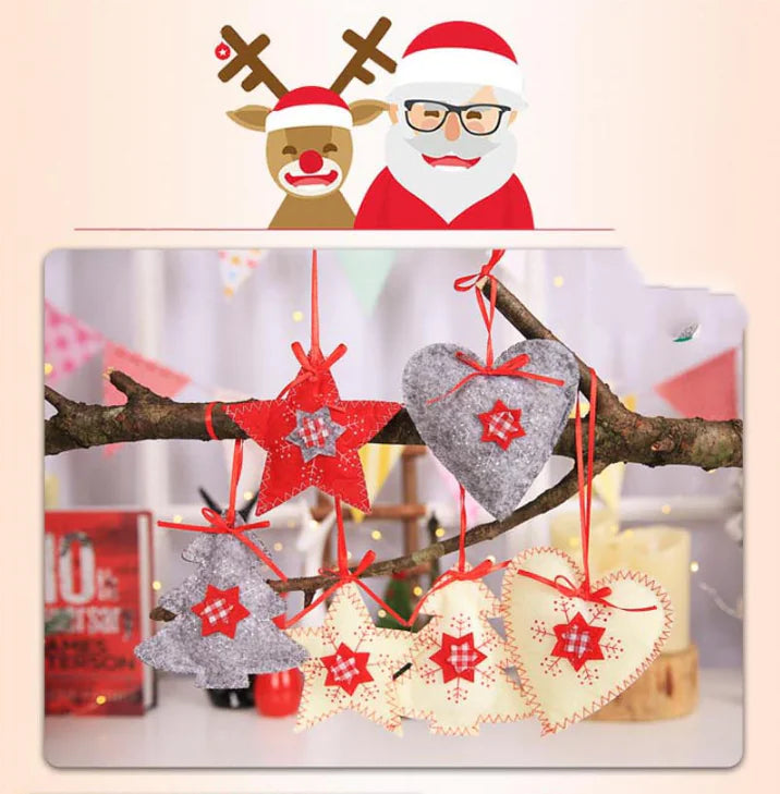 Christmas Tree Ornaments Set With Hearts & Stars