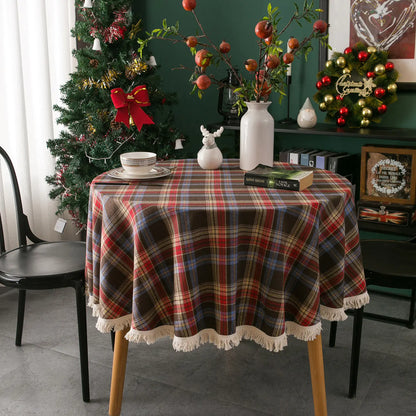 Imanqi Checkered Christmas Tablecloth With Tassels For Home Decor