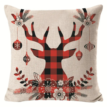 Christmas Elk Print Linen Pillow Cover For Home Decor