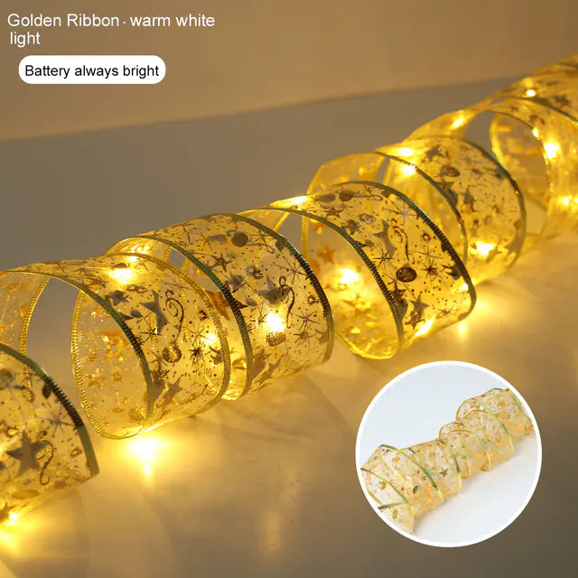 Christmas Ribbon Fairy Light String Garland Decoration For Home Decor