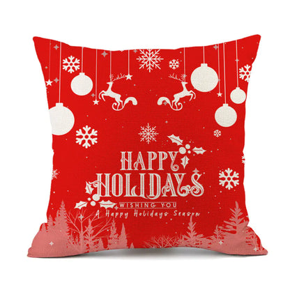 Christmas Reindeer Santa Claus Festive Printed Linen Cushion For Home Decor