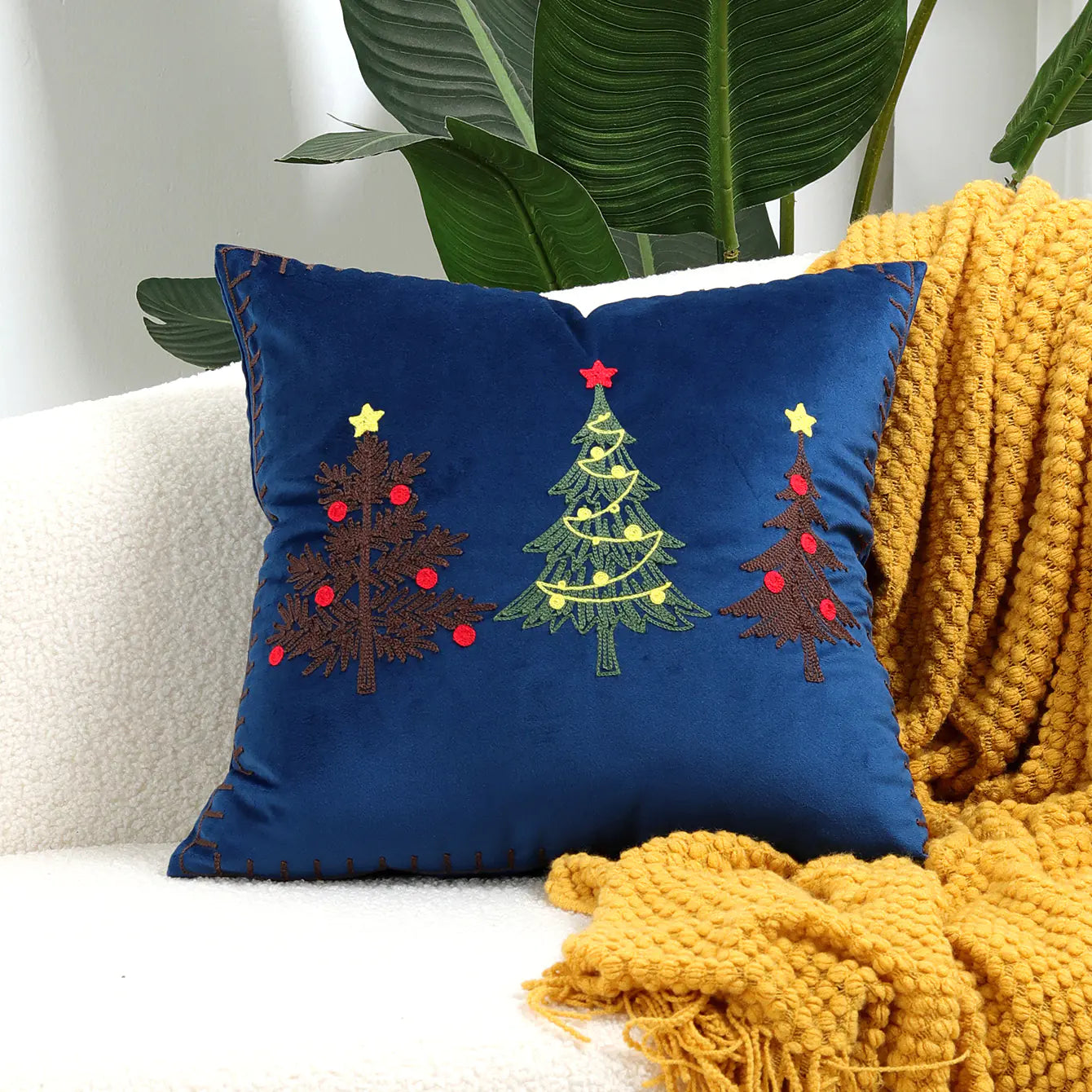 Christmas Tree Gold Foil Deer Cushion Cover For Home Decor