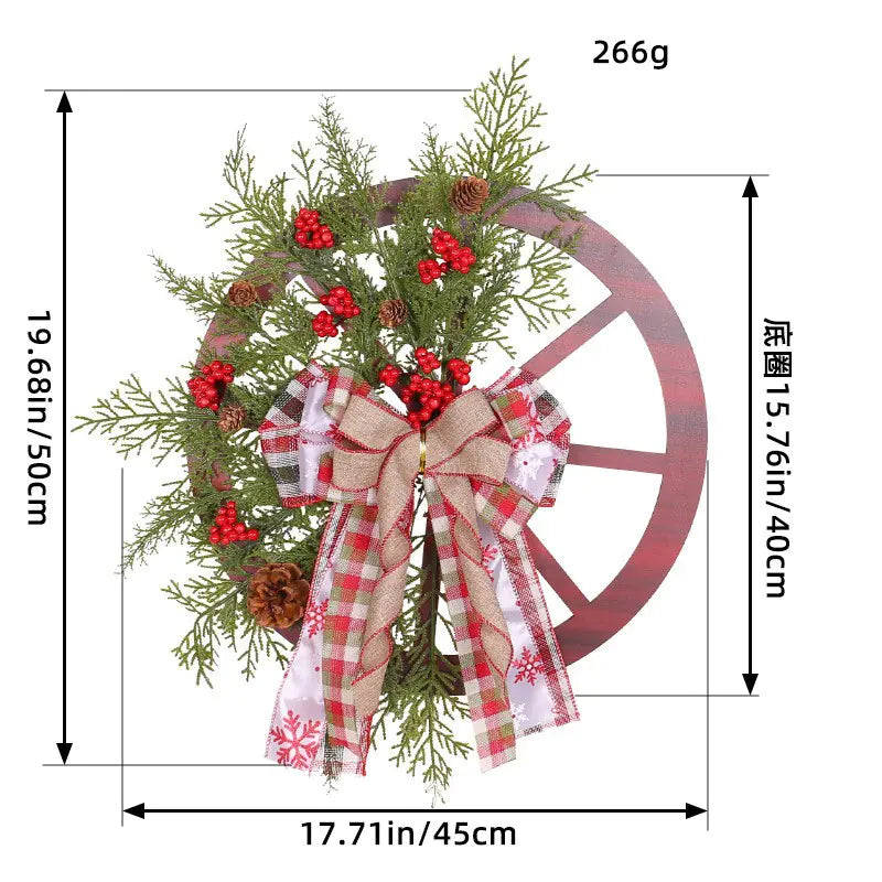 Wooden Christmas Wreath With Pinecones & Wheel Design For Home Decor