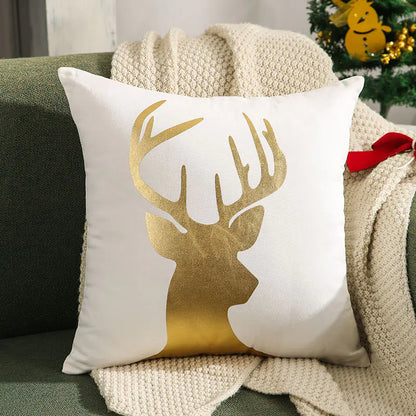 Christmas Tree Gold Foil Deer Cushion Cover For Home Decor