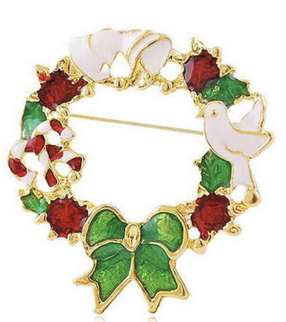 Colorful Rhinestone Bowtie Wreath Brooch For Christmas