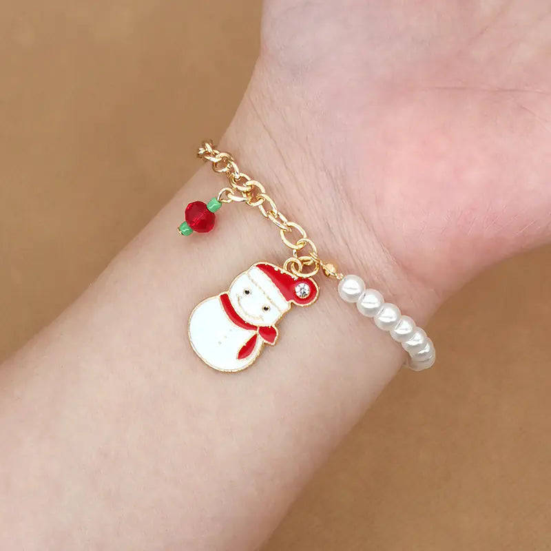 Christmas Bracelet With Snowman, Elk, and Snowflakes