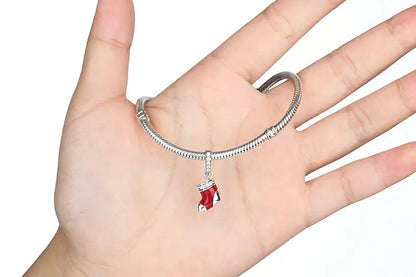 S925 Silver Beaded Bracelet Christmas Stocking Charm