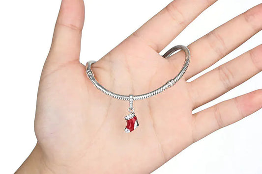 S925 Silver Beaded Bracelet Christmas Stocking Charm