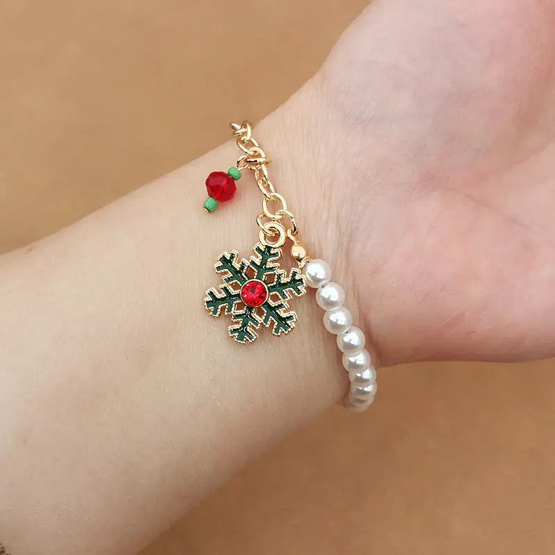 Christmas Bracelet With Snowman, Elk, and Snowflakes