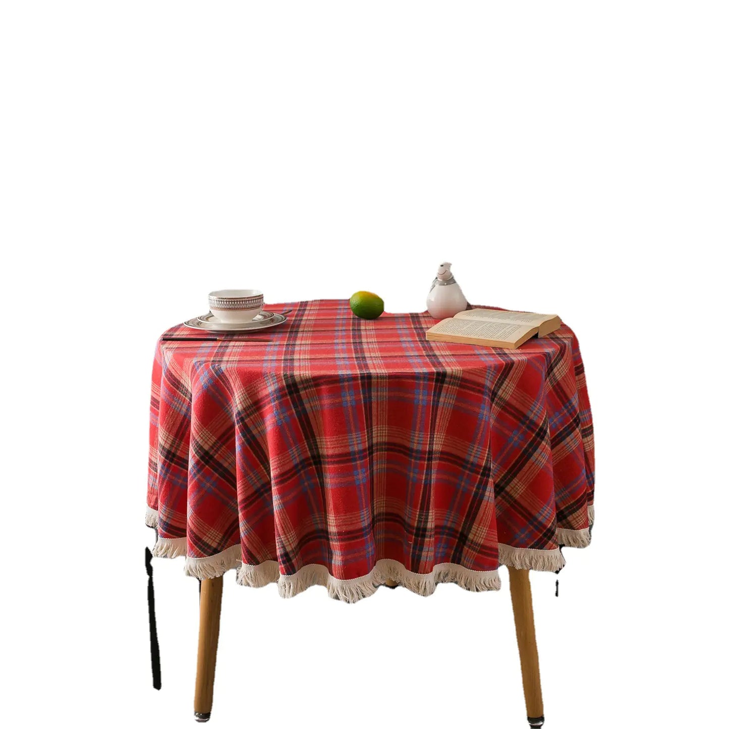Imanqi Checkered Christmas Tablecloth With Tassels For Home Decor