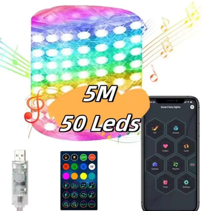 Christmas LED Remote Control RGB Smart Lights For Home Decor