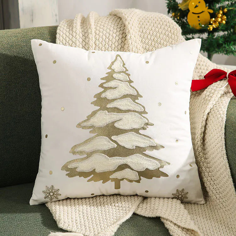 Christmas Tree Gold Foil Deer Cushion Cover For Home Decor