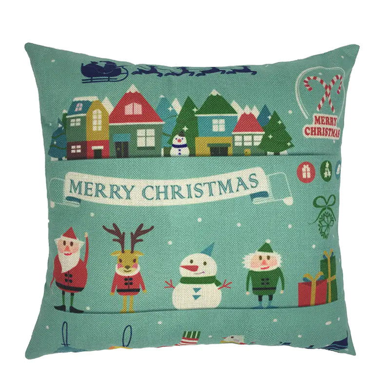 Christmas Santa & Reindeer Cotton Linen Pillow Covers
