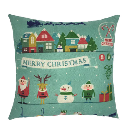 Christmas Santa & Reindeer Cotton Linen Pillow Covers