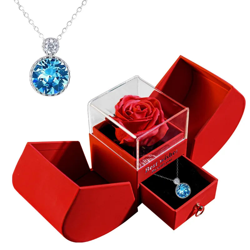 Elegant Christmas Rose Jewelry Box & Necklace