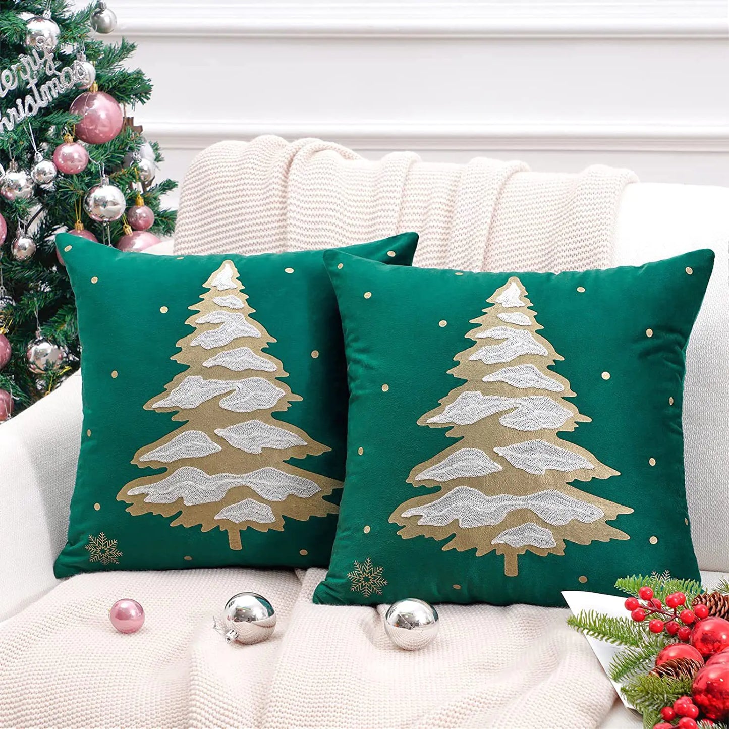 Christmas Tree Gold Foil Deer Cushion Cover For Home Decor