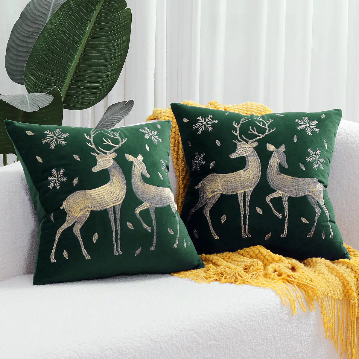 Christmas Tree Gold Foil Deer Cushion Cover For Home Decor