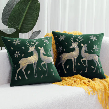 Christmas Tree Gold Foil Deer Cushion Cover For Home Decor