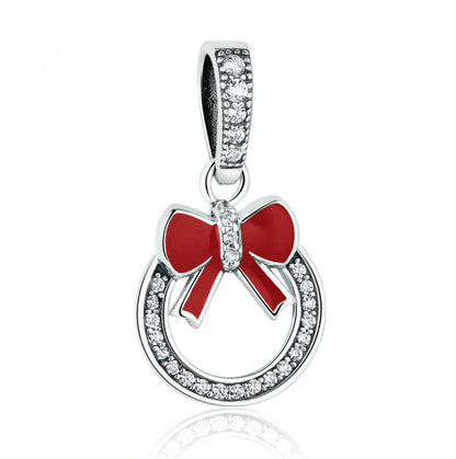 S925 Silver Beaded Bracelet Christmas Wreath Charm