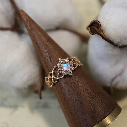 Christmas Ring With First Snow Crystal & Moonstone