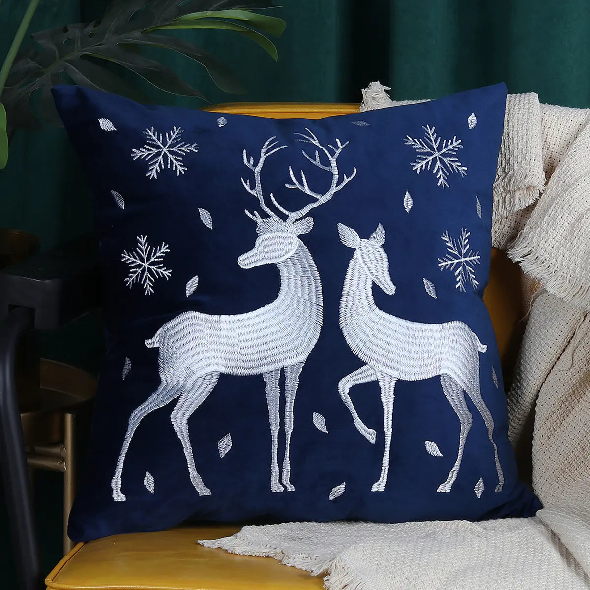 Christmas Tree Gold Foil Deer Cushion Cover For Home Decor
