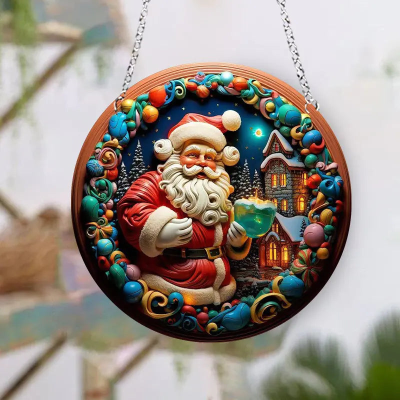 Christmas Ceramic Santa Acrylic Hanging Decoration For Home Decor
