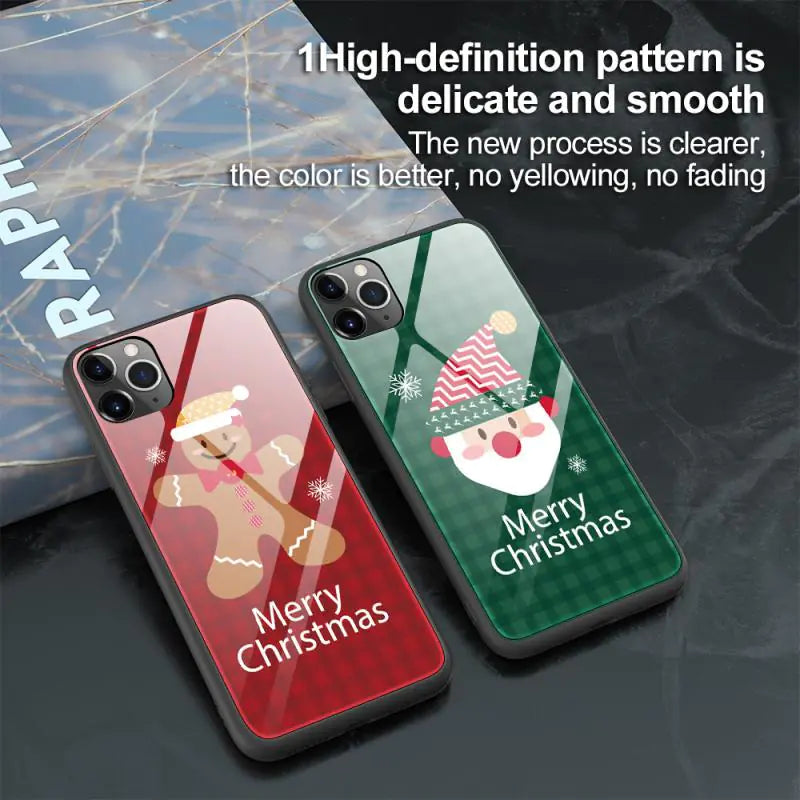 Tempered Glass Christmas iPhone Case Protective Cover