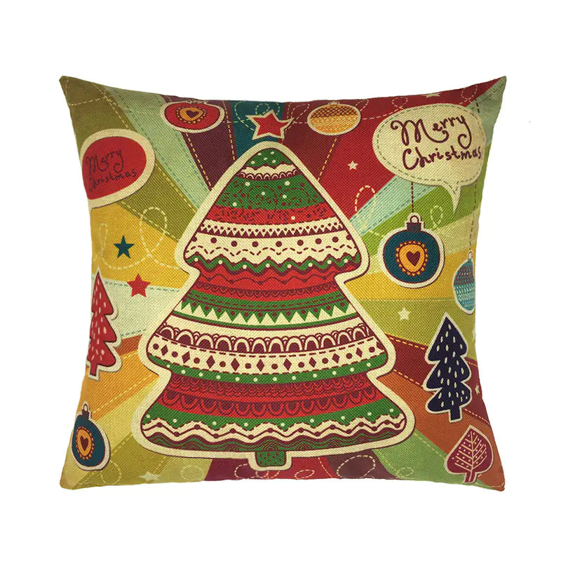 Christmas Santa & Reindeer Cotton Linen Pillow Covers