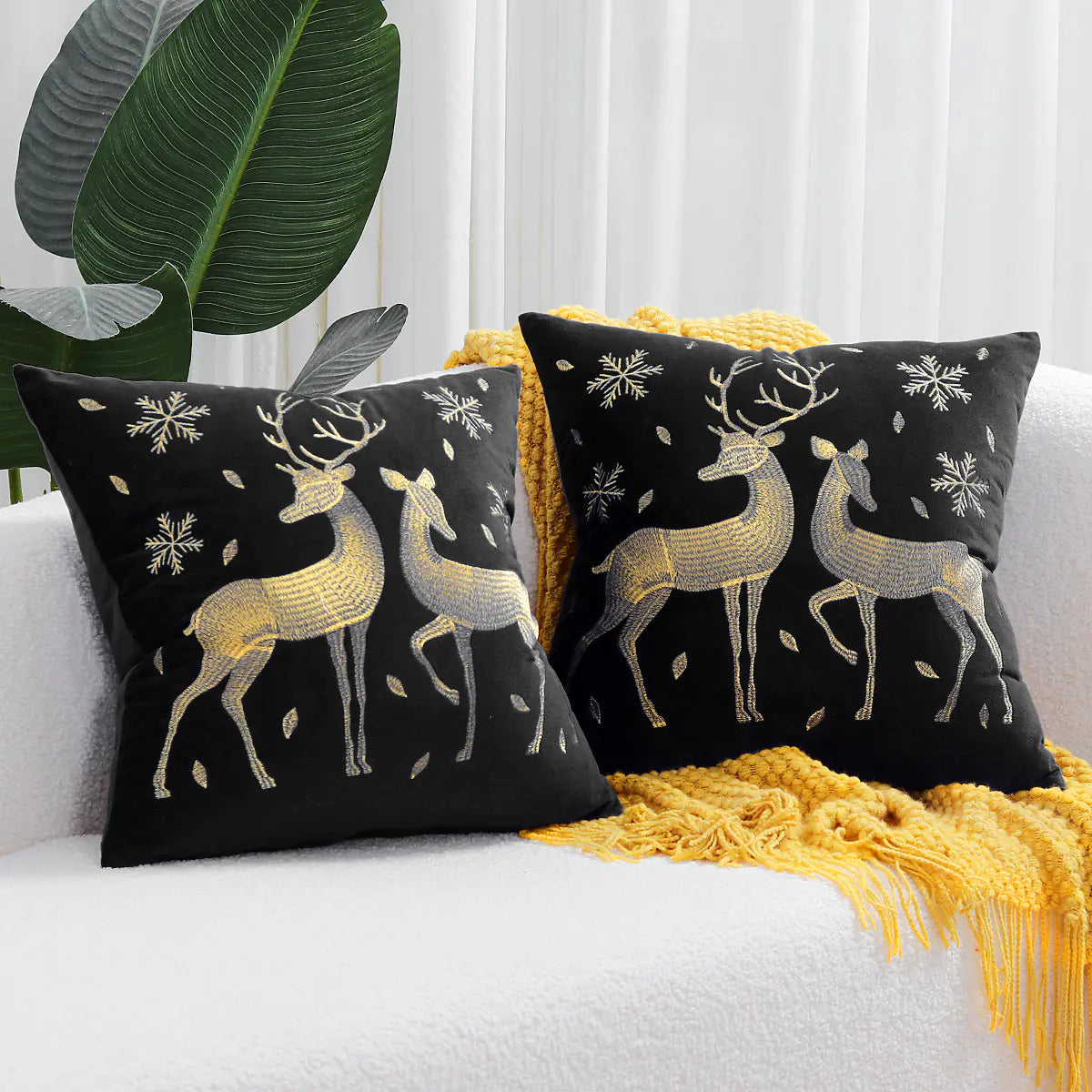 Christmas Tree Gold Foil Deer Cushion Cover For Home Decor
