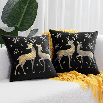 Christmas Tree Gold Foil Deer Cushion Cover For Home Decor