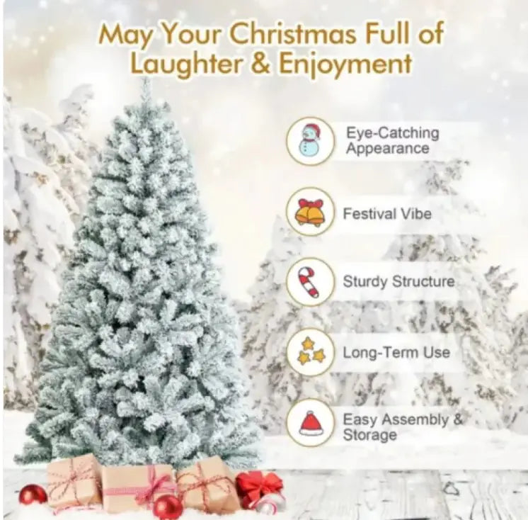 7.5ft Snow Flocked Christmas Tree For Home Decor