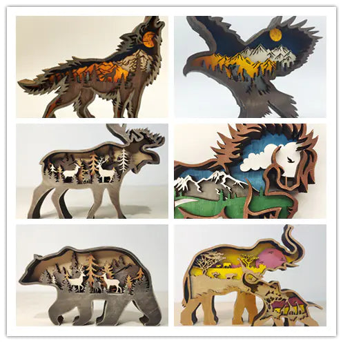 Wooden 3D Animal Christmas Carving For Home Wall Decor
