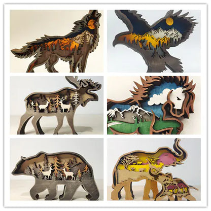 Wooden 3D Animal Christmas Carving For Home Wall Decor