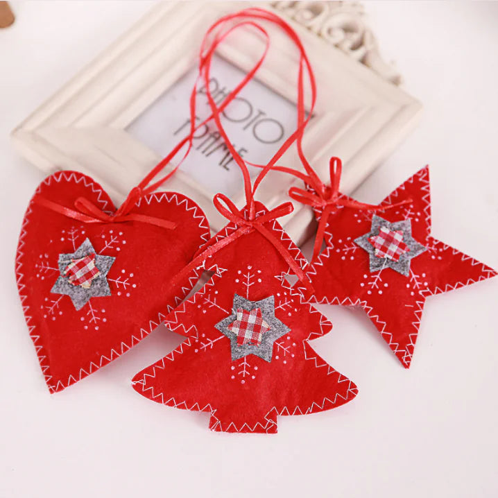 Christmas Tree Ornaments Set With Hearts & Stars