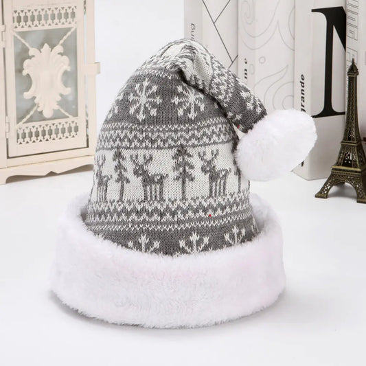 Knitted Wool Flannel Christmas Hat With Snowflake Deer