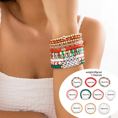 European American Christmas Letters Beaded Bracelet Set