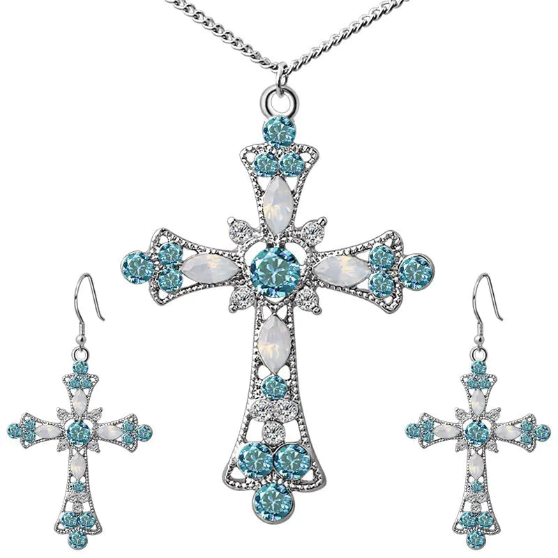Cross Pendant Earrings & Necklace Set For Christmas