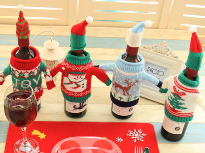 Knit Christmas Wine Set With Bottle Cover For Home Decor