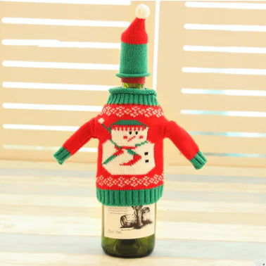 Knit Christmas Wine Set With Bottle Cover For Home Decor