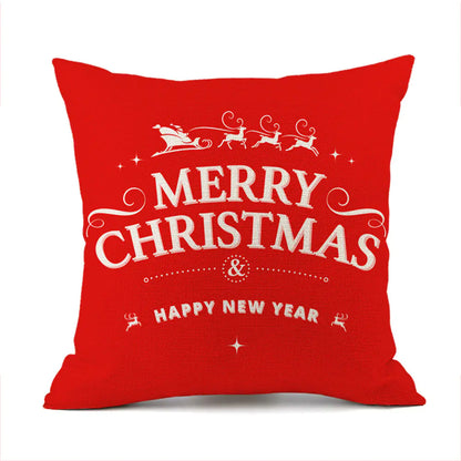 Christmas Reindeer Santa Claus Festive Printed Linen Cushion For Home Decor
