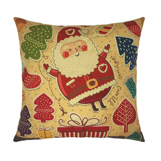 Christmas Santa & Reindeer Cotton Linen Pillow Covers