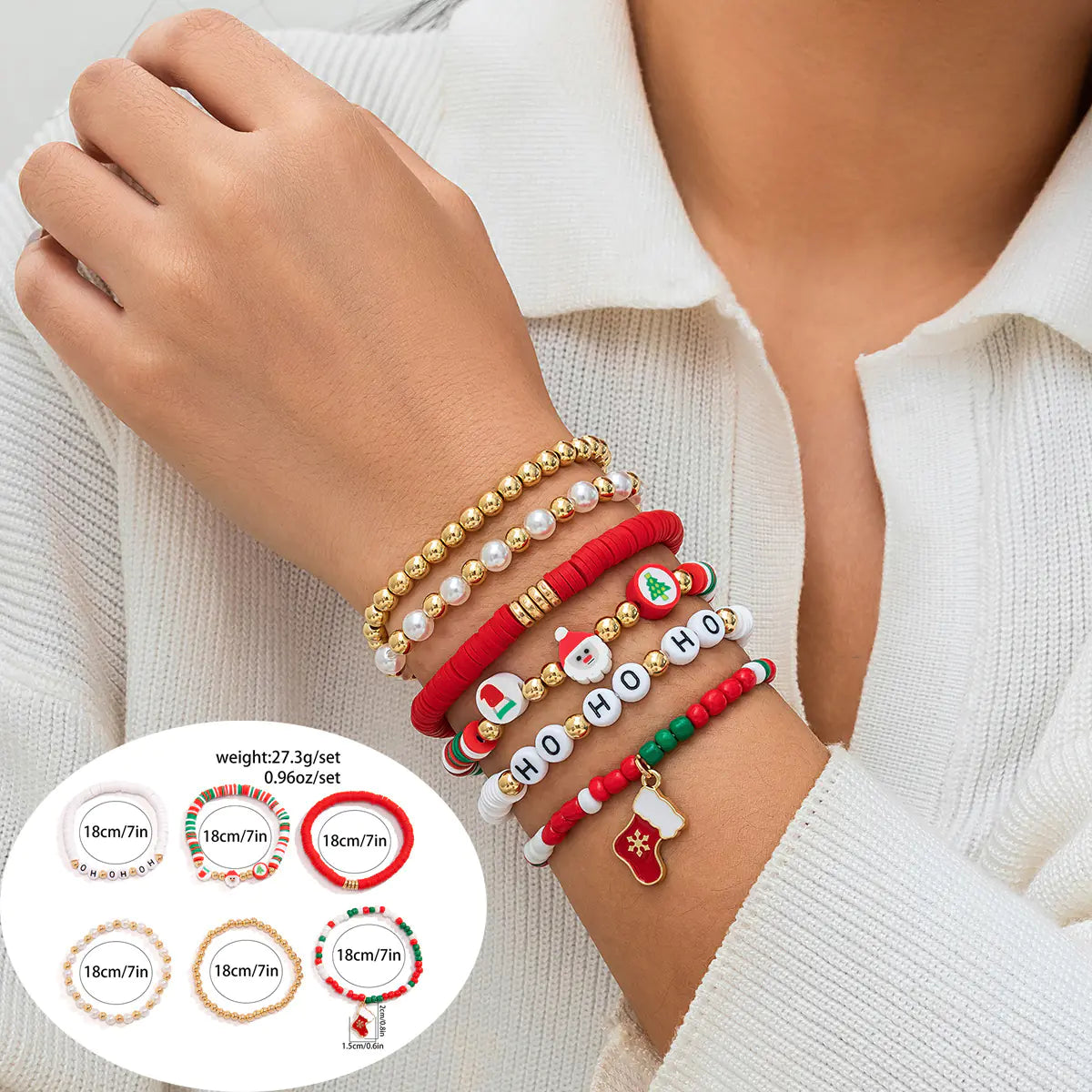 European American Christmas Letters Beaded Bracelet Set