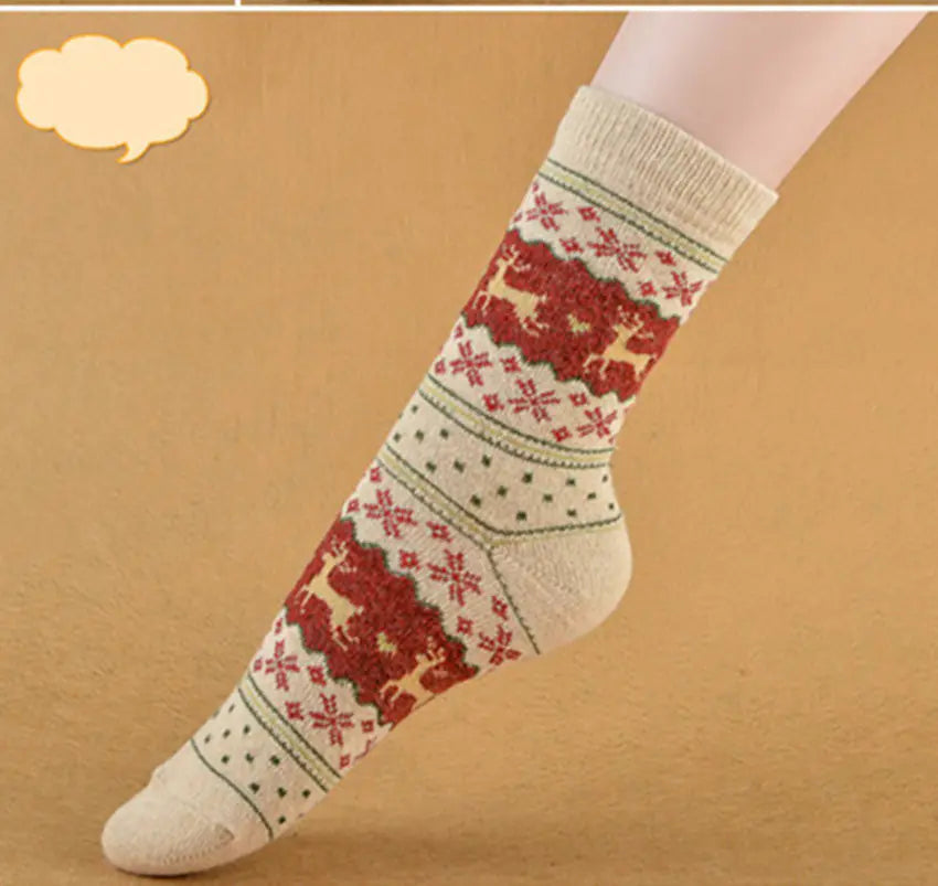 Warm Retro Christmas Print Socks For Women