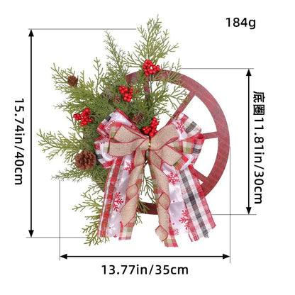 Wooden Christmas Wreath With Pinecones & Wheel Design For Home Decor