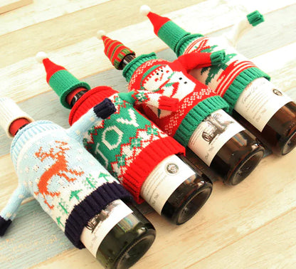 Knit Christmas Wine Set With Bottle Cover For Home Decor