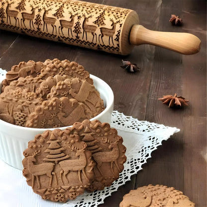 Christmas Pattern Rolling Pin For Baking Holiday Home Decor