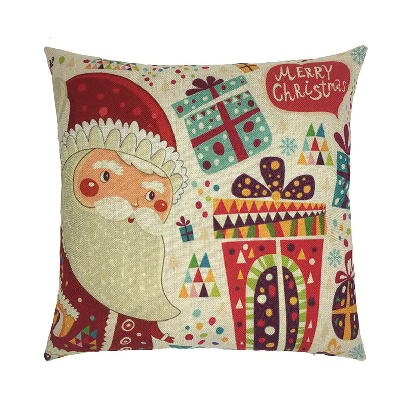 Christmas Santa & Reindeer Cotton Linen Pillow Covers