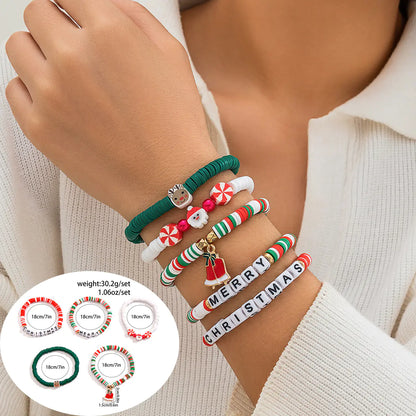 European American Christmas Letters Beaded Bracelet Set