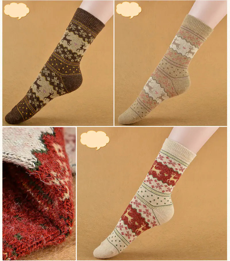 Warm Retro Christmas Print Socks For Women