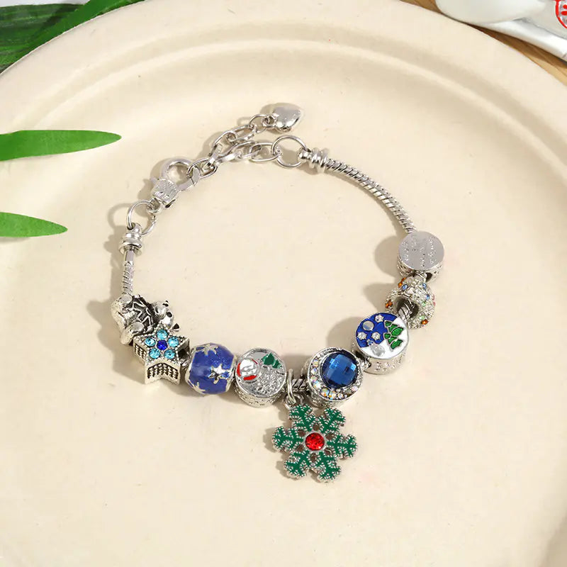 Christmas Snowflake Bells Charm Bracelet For Kids